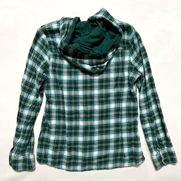 U.S. Polo Assn. Green and White Plaid Flannel Top with Hood (L) - Picture 3 of 10